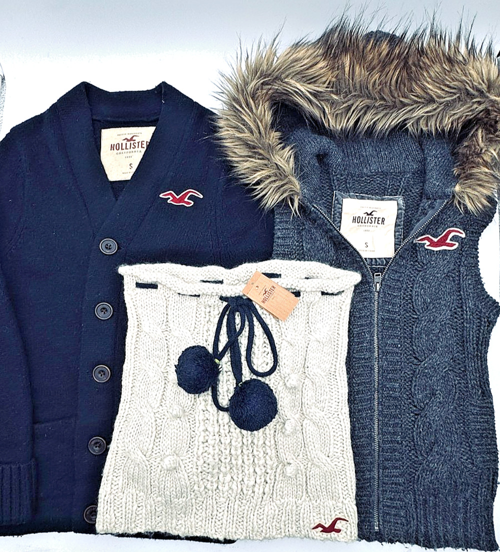 Hollister Y2K 3 Pc Cable Knit Cardigan Faux Fur Hood Vest Tube Top Size S